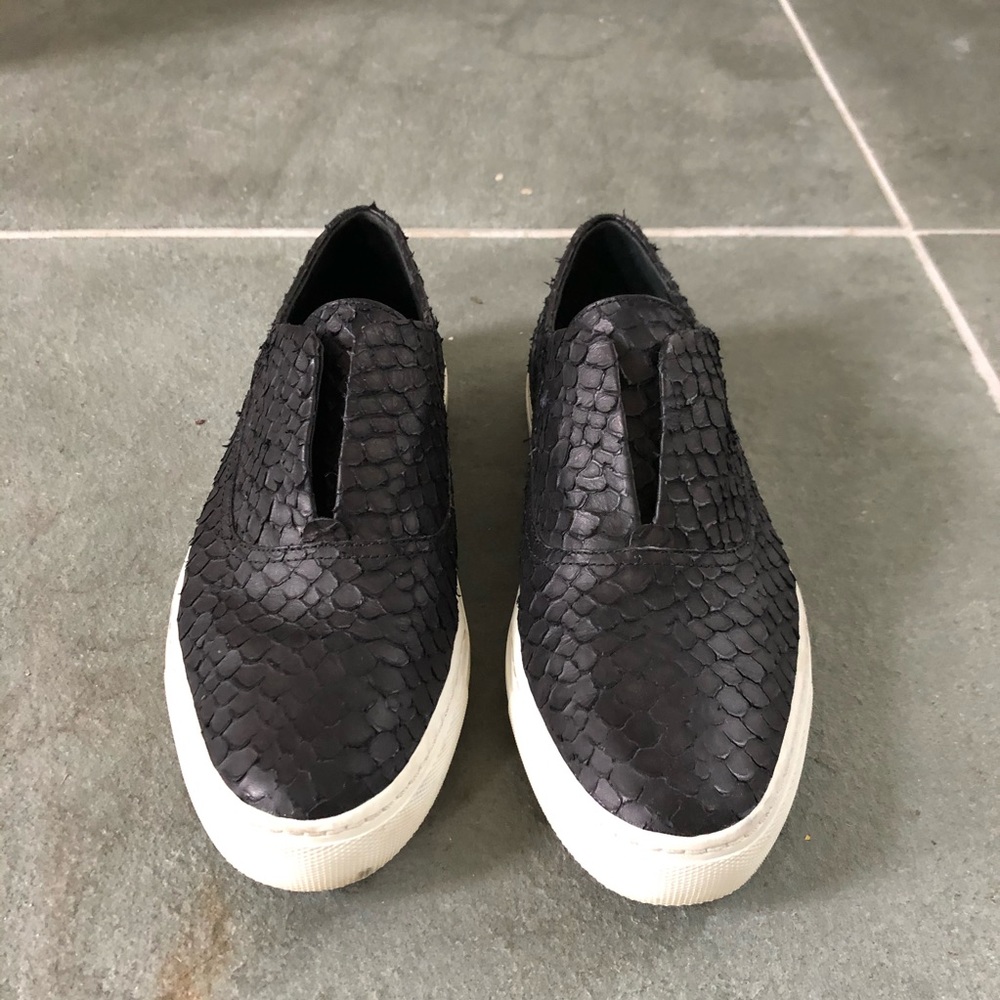 Vince Black Leather Snake Slip on Sneaker 8.5